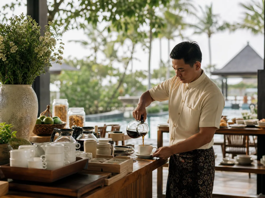 Phục vụ cà phê tại khu nghỉ dưỡng